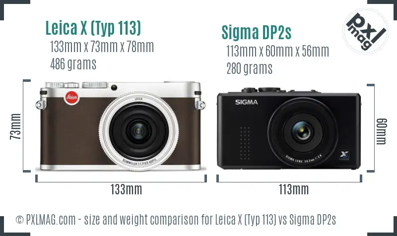 Leica X (Typ 113) vs Sigma DP2s size comparison