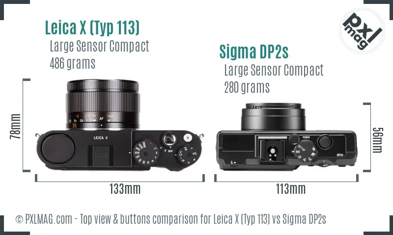 Leica X (Typ 113) vs Sigma DP2s top view buttons comparison