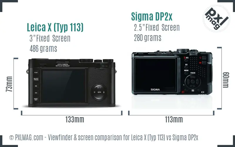 Leica X (Typ 113) vs Sigma DP2x Screen and Viewfinder comparison