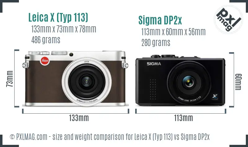 Leica X (Typ 113) vs Sigma DP2x size comparison