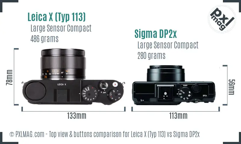 Leica X (Typ 113) vs Sigma DP2x top view buttons comparison