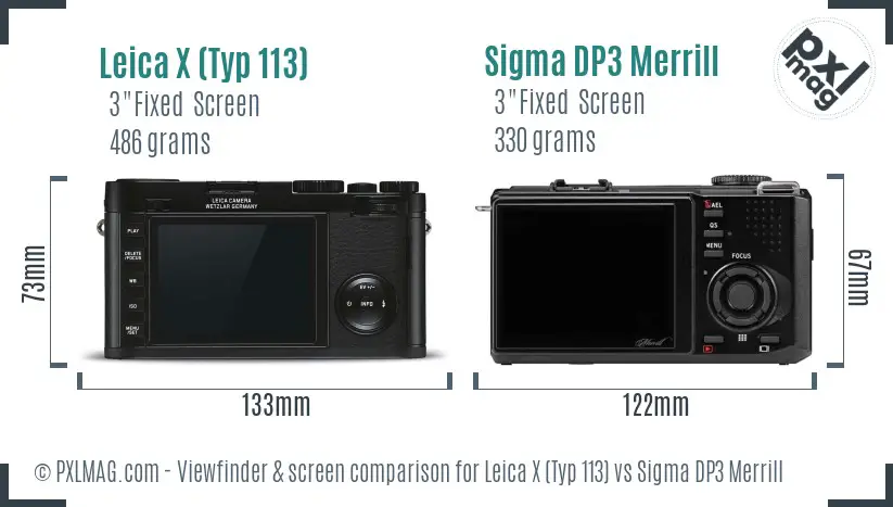 Leica X (Typ 113) vs Sigma DP3 Merrill Screen and Viewfinder comparison
