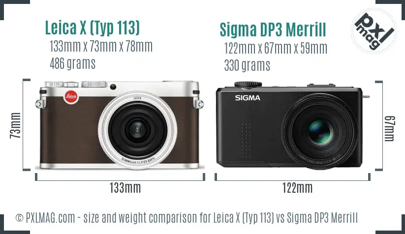 Leica X (Typ 113) vs Sigma DP3 Merrill size comparison