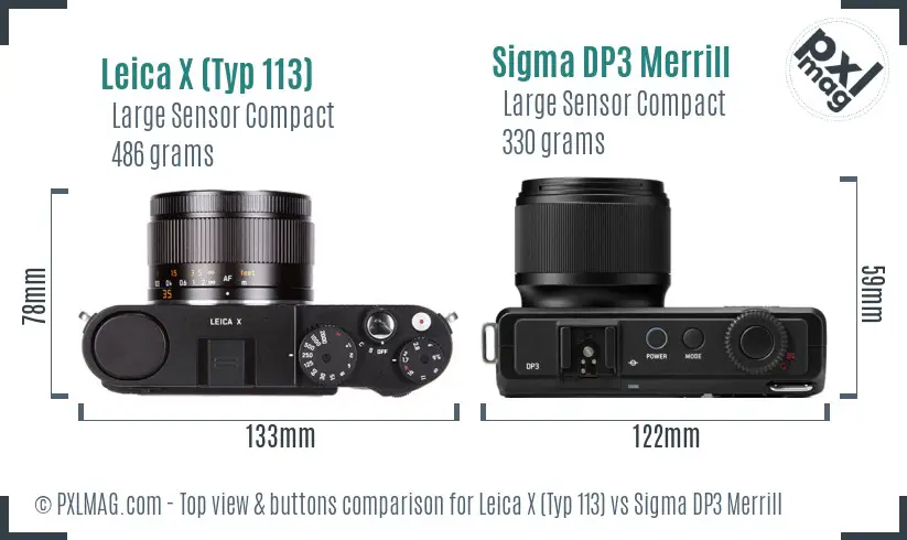 Leica X (Typ 113) vs Sigma DP3 Merrill top view buttons comparison