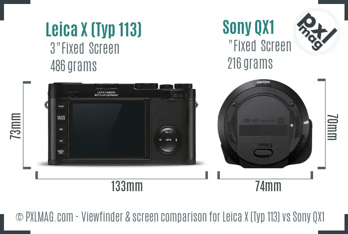 Leica X (Typ 113) vs Sony QX1 Screen and Viewfinder comparison