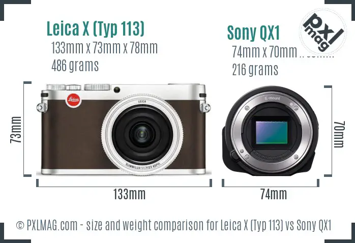 Leica X (Typ 113) vs Sony QX1 size comparison