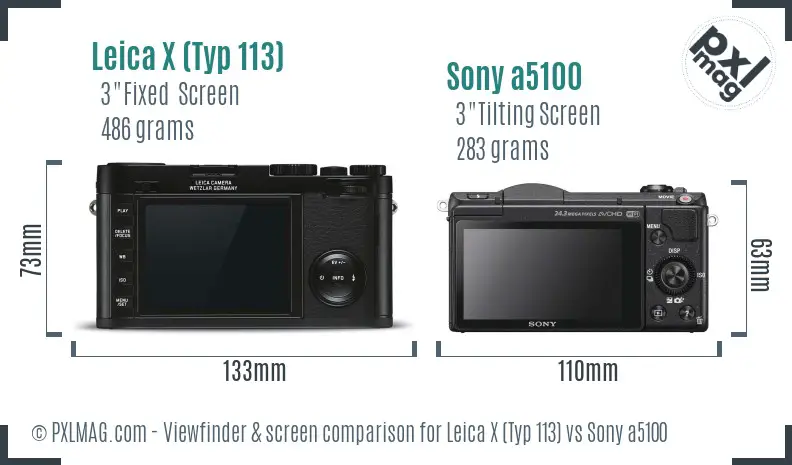 Leica X (Typ 113) vs Sony a5100 Screen and Viewfinder comparison