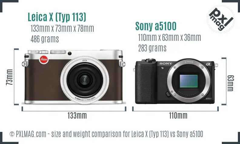 Leica X (Typ 113) vs Sony a5100 size comparison