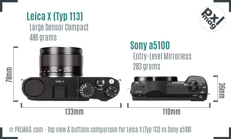 Leica X (Typ 113) vs Sony a5100 top view buttons comparison
