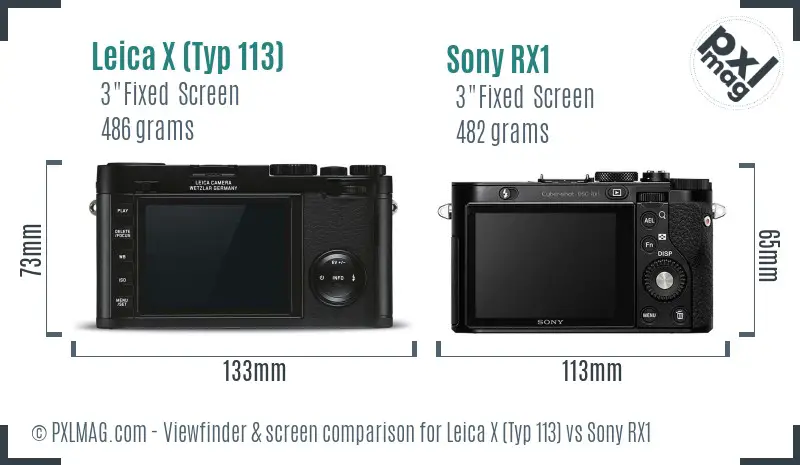 Leica X (Typ 113) vs Sony RX1 Screen and Viewfinder comparison