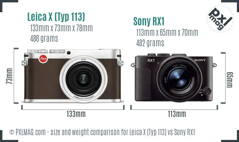 Leica X (Typ 113) vs Sony RX1 size comparison