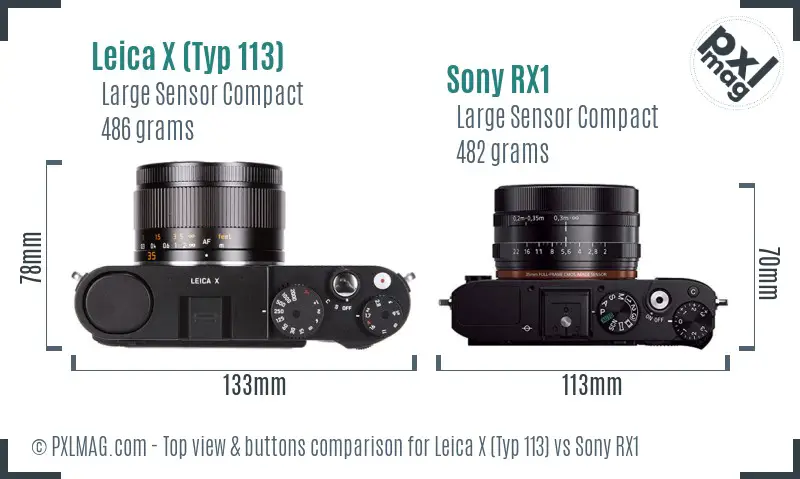 Leica X (Typ 113) vs Sony RX1 top view buttons comparison