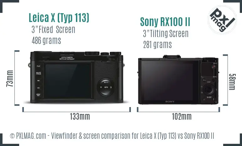 Leica X (Typ 113) vs Sony RX100 II Screen and Viewfinder comparison