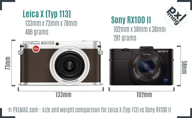 Leica X (Typ 113) vs Sony RX100 II size comparison