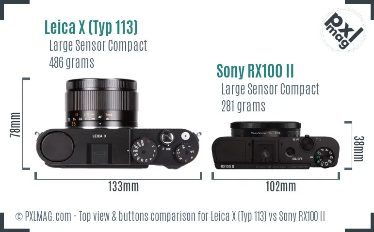 Leica X (Typ 113) vs Sony RX100 II top view buttons comparison
