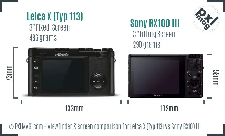 Leica X (Typ 113) vs Sony RX100 III Screen and Viewfinder comparison