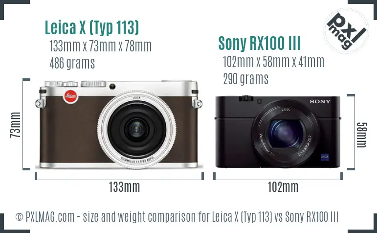 Leica X (Typ 113) vs Sony RX100 III size comparison