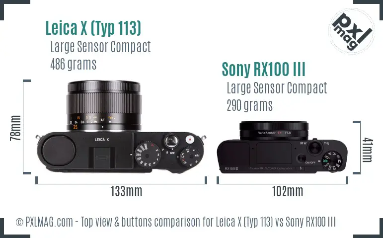 Leica X (Typ 113) vs Sony RX100 III top view buttons comparison