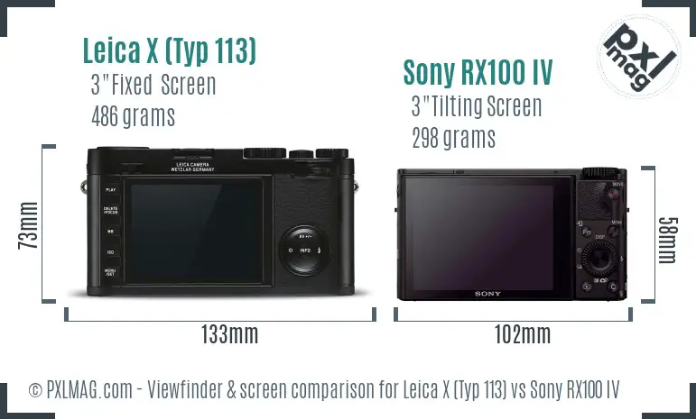 Leica X (Typ 113) vs Sony RX100 IV Screen and Viewfinder comparison