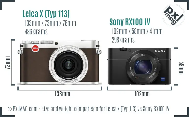 Leica X (Typ 113) vs Sony RX100 IV size comparison