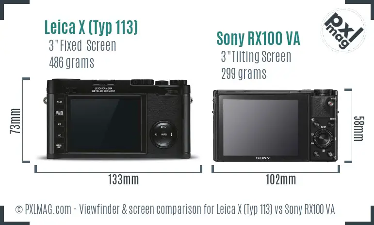 Leica X (Typ 113) vs Sony RX100 VA Screen and Viewfinder comparison