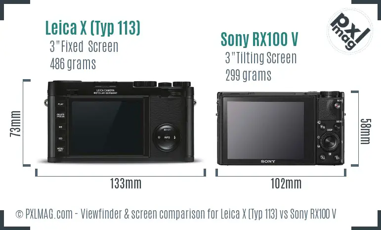 Leica X (Typ 113) vs Sony RX100 V Screen and Viewfinder comparison
