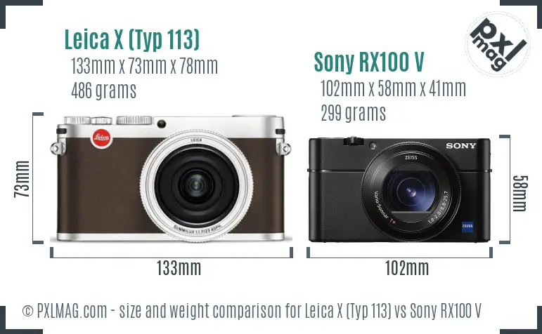 Leica X (Typ 113) vs Sony RX100 V size comparison