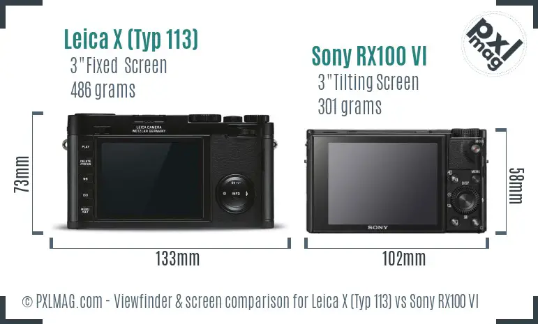 Leica X (Typ 113) vs Sony RX100 VI Screen and Viewfinder comparison