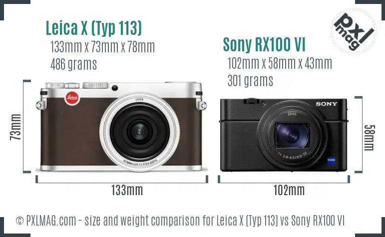 Leica X (Typ 113) vs Sony RX100 VI size comparison