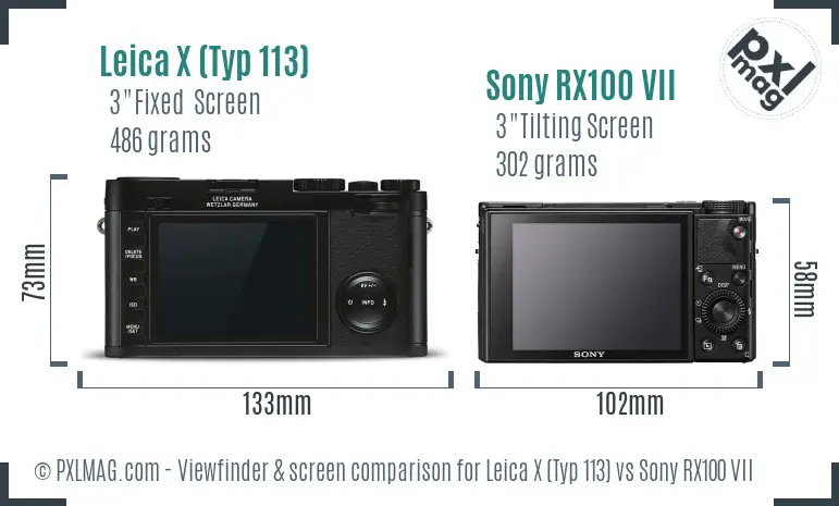 Leica X (Typ 113) vs Sony RX100 VII Screen and Viewfinder comparison