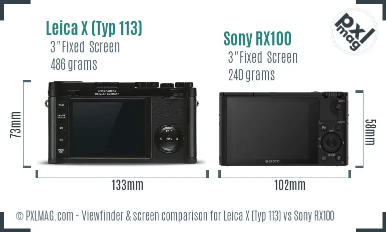 Leica X (Typ 113) vs Sony RX100 Screen and Viewfinder comparison