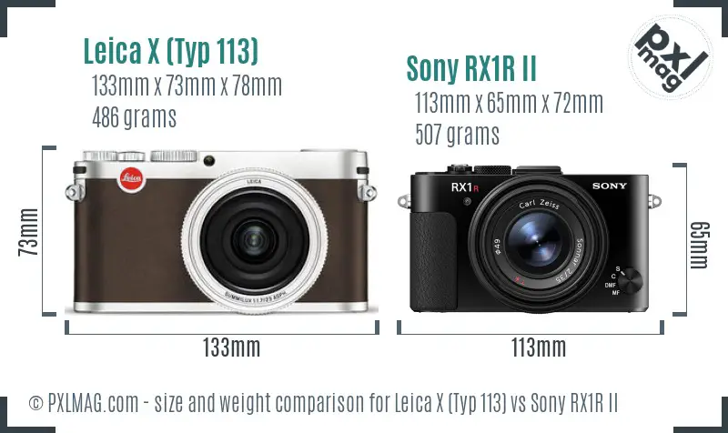 Leica X (Typ 113) vs Sony RX1R II size comparison
