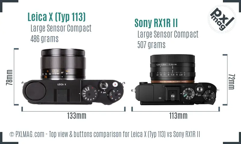 Leica X (Typ 113) vs Sony RX1R II top view buttons comparison