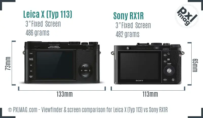 Leica X (Typ 113) vs Sony RX1R Screen and Viewfinder comparison