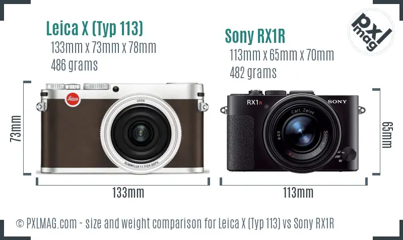 Leica X (Typ 113) vs Sony RX1R size comparison