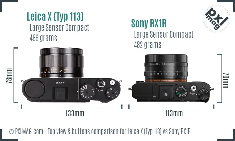 Leica X (Typ 113) vs Sony RX1R top view buttons comparison