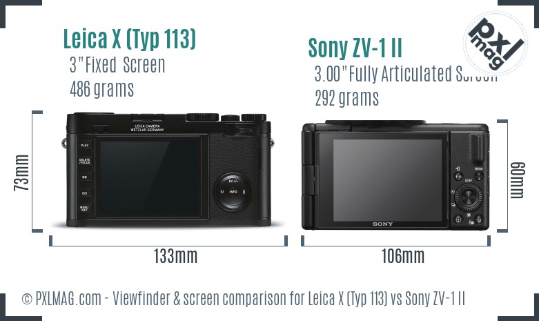 Leica X (Typ 113) vs Sony ZV-1 II Screen and Viewfinder comparison