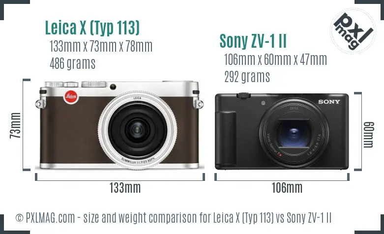 Leica X (Typ 113) vs Sony ZV-1 II size comparison