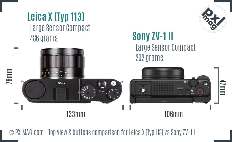 Leica X (Typ 113) vs Sony ZV-1 II top view buttons comparison