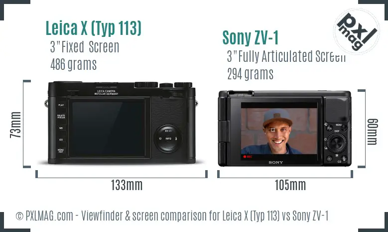Leica X (Typ 113) vs Sony ZV-1 Screen and Viewfinder comparison