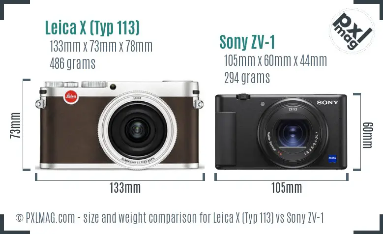 Leica X (Typ 113) vs Sony ZV-1 size comparison