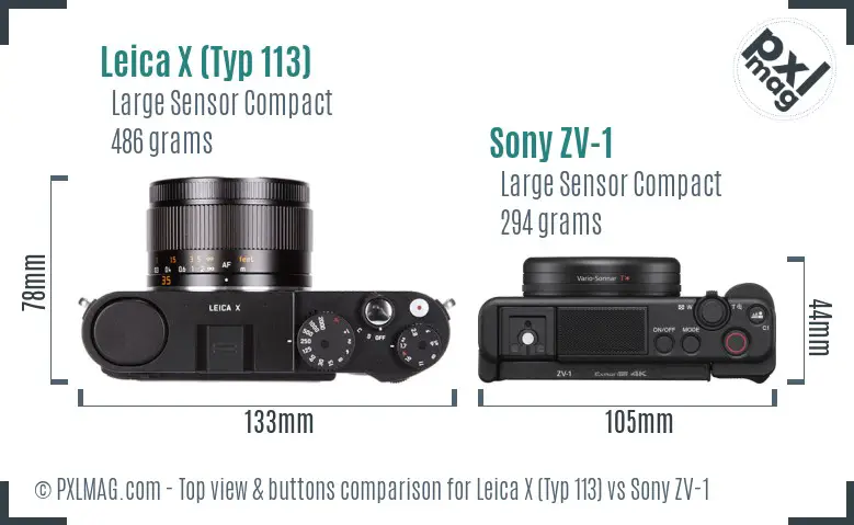 Leica X (Typ 113) vs Sony ZV-1 top view buttons comparison