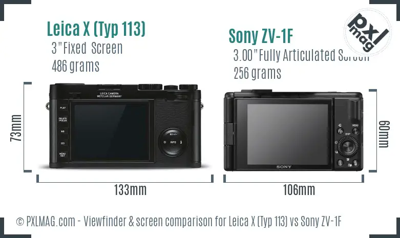Leica X (Typ 113) vs Sony ZV-1F Screen and Viewfinder comparison