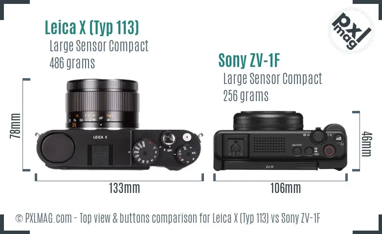 Leica X (Typ 113) vs Sony ZV-1F top view buttons comparison
