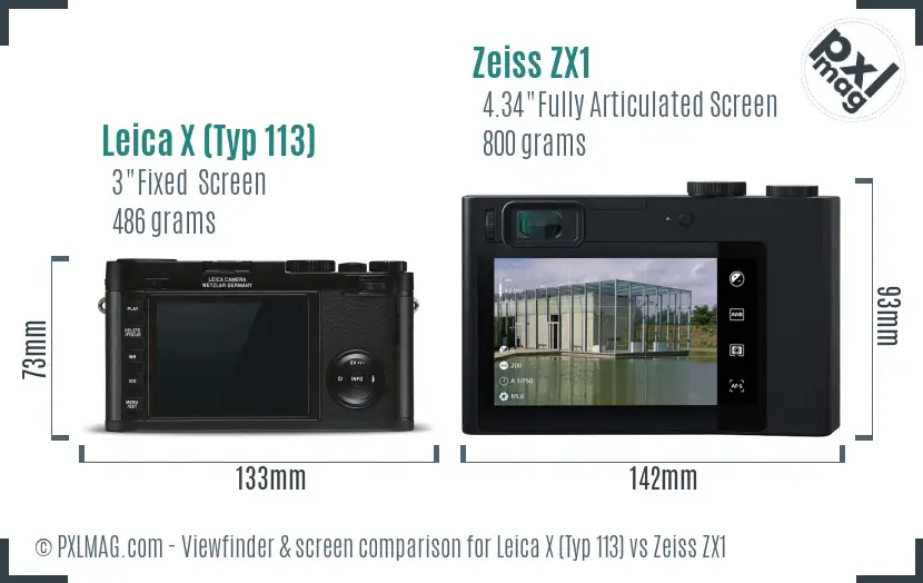 Leica X (Typ 113) vs Zeiss ZX1 Screen and Viewfinder comparison