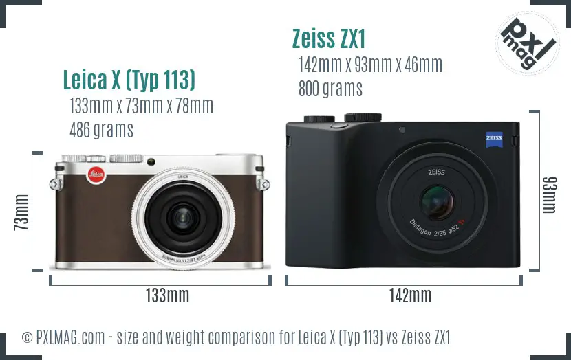 Leica X (Typ 113) vs Zeiss ZX1 size comparison