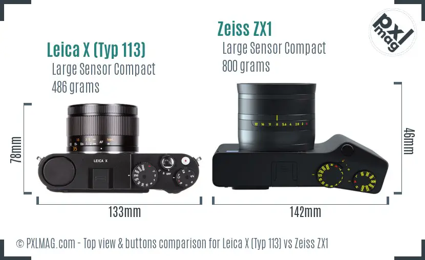 Leica X (Typ 113) vs Zeiss ZX1 top view buttons comparison