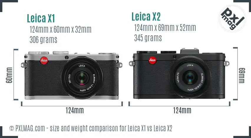 Leica X1 vs Leica X2 size comparison