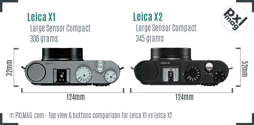 Leica X1 vs Leica X2 top view buttons comparison