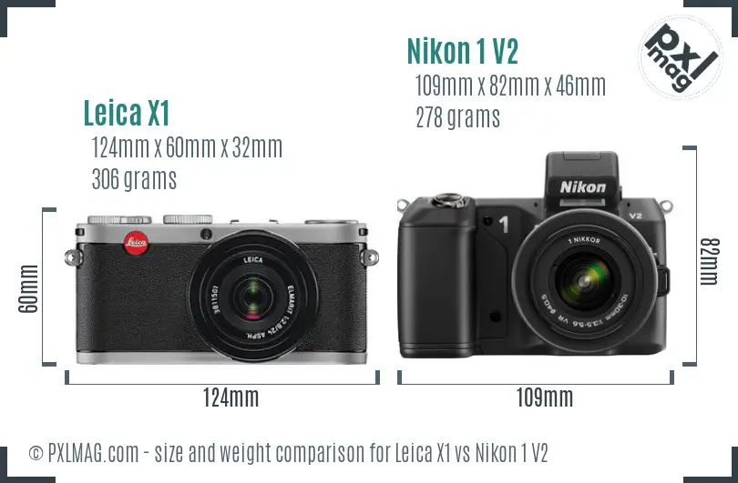 Leica X1 vs Nikon 1 V2 size comparison